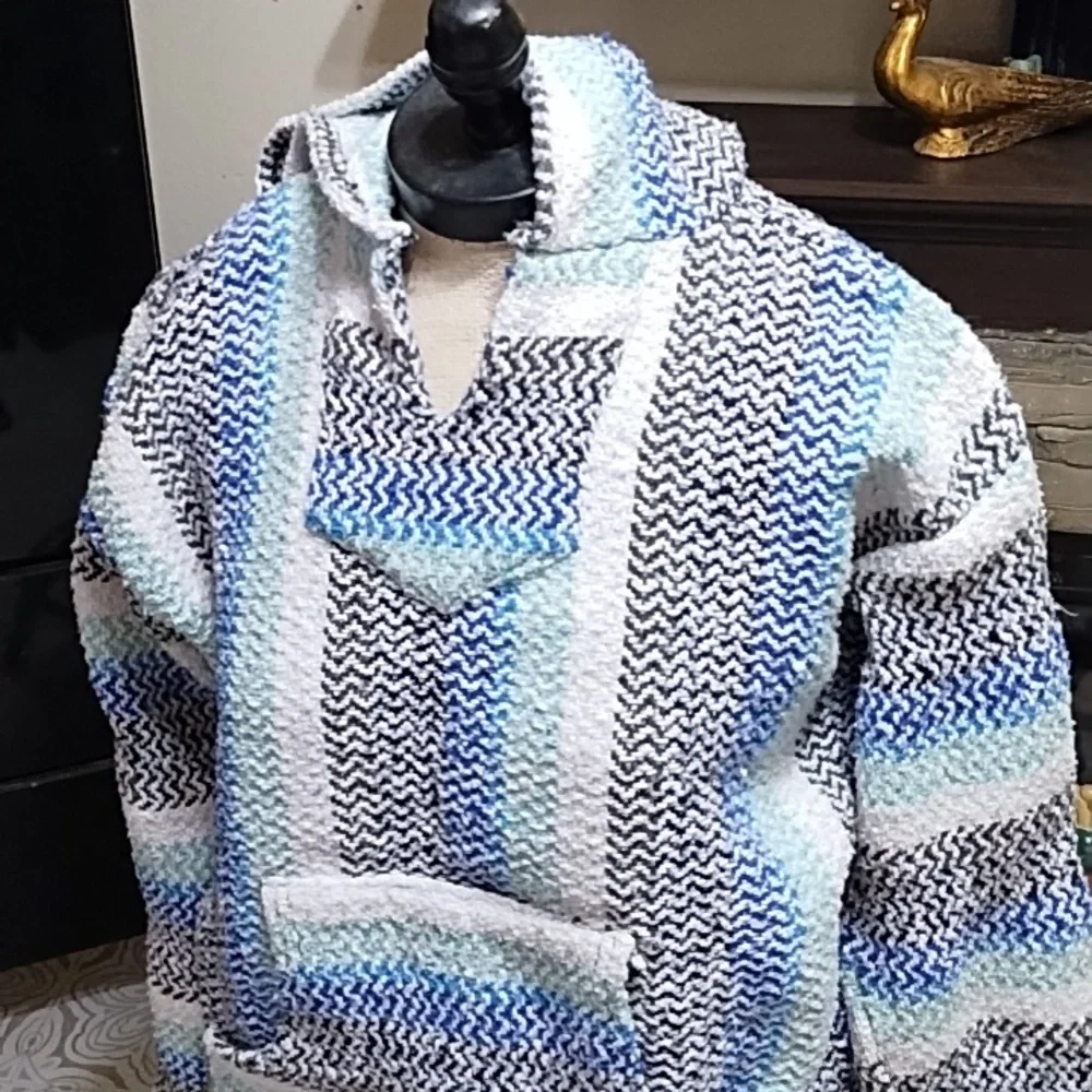 Winter Hoodie Sweater Blue Gray Surf Beach life long sleeve Top b62